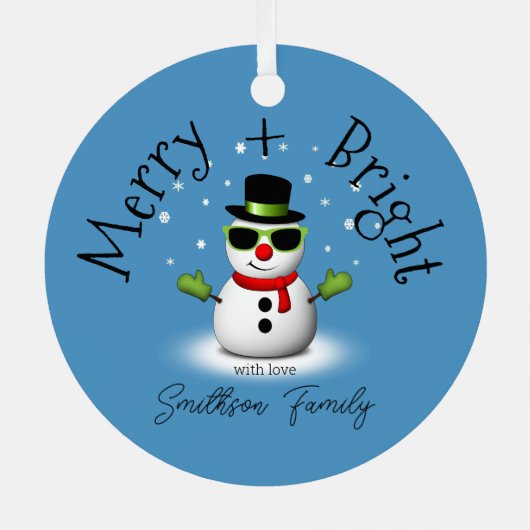 Cool Snowman Merry Bright Christmas Custom Family Metalen Ornament (Achterkant)
