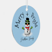 Cool Snowman Merry Bright Christmas Custom Family Metalen Ornament (Voorkant Rechts)