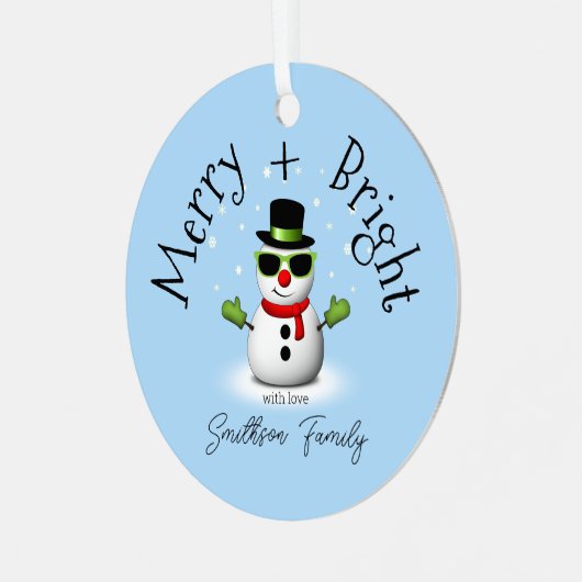 Cool Snowman Merry Bright Christmas Custom Family Metalen Ornament (Voorkant links)