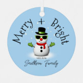 Cool Snowman Merry Bright Christmas Custom Family Metalen Ornament (Voorkant)