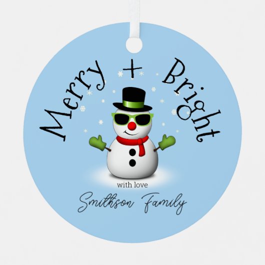 Cool Snowman Merry Bright Christmas Custom Family Metalen Ornament (Voorkant)