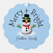 Cool Snowman Merry Bright Christmas Custom Family Ornament Kaart (Voorkant)
