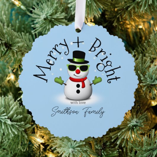 Cool Snowman Merry Bright Christmas Custom Family Ornament Kaart (Insitu (Drie))
