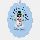 Cool Snowman Merry Bright Christmas Custom Family Ornament Kaart (Links)