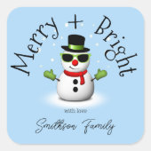 Cool Snowman Merry Bright Christmas Custom Family Vierkante Sticker (Voorkant)