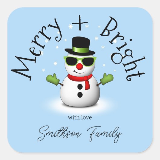 Cool Snowman Merry Bright Christmas Custom Family Vierkante Sticker (Voorkant)
