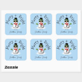 Cool Snowman Merry Bright Christmas Custom Family Vierkante Sticker (Vel)