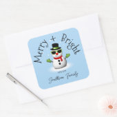 Cool Snowman Merry Bright Christmas Custom Family Vierkante Sticker (Envelop)