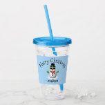 Cool Snowman Merry Christmas Custom Familienaam Acryl Drinkbeker<br><div class="desc">Cool Snowman Merry Christmas Winter Custom naam Drink Glass. Pas leuke unieke Drinkware aan. Illustratie van een koele sneeuwman met groene zonnebril en handschoenen,  rode sjaal en zwarte hoed op lichtblauw.</div>