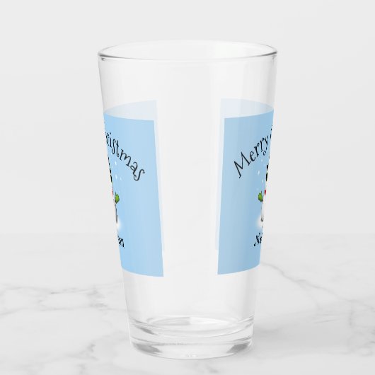 Cool Snowman Merry Christmas Custom Familienaam Glas (Rechts)