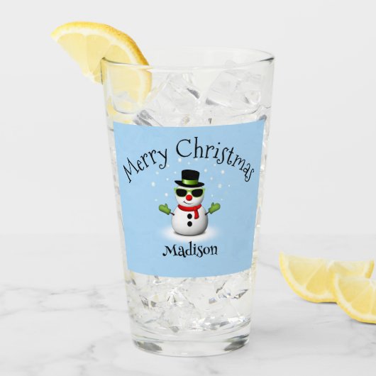 Cool Snowman Merry Christmas Custom Familienaam Glas (Voorkant ijs)