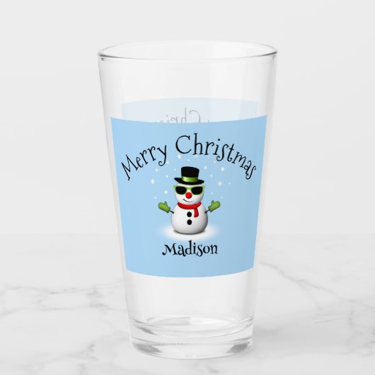 Cool Snowman Merry Christmas Custom Familienaam Glas (Voorkant)