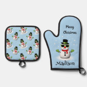 Cool Snowman Merry Christmas Winter Aangepaste naa Ovenwant & Pannenlap Set (Voorkant)