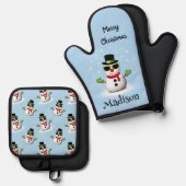 Cool Snowman Merry Christmas Winter Aangepaste naa Ovenwant & Pannenlap Set (Voorkant / Achterkant)