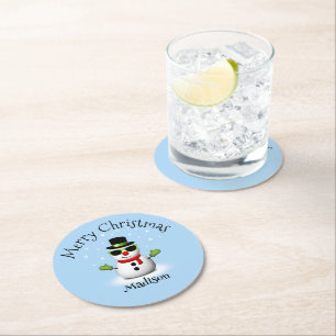 Cool Snowman Merry Christmas Winter Aangepaste naa Ronde Kartonnen Onderzetter