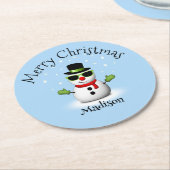 Cool Snowman Merry Christmas Winter Aangepaste naa Ronde Kartonnen Onderzetter (Gebogen)