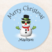 Cool Snowman Merry Christmas Winter Aangepaste naa Ronde Kartonnen Onderzetter (Voorkant)
