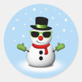 Cool Snowman met Shades en Schattige Smirk Ronde Sticker (Voorkant)