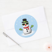 Cool Snowman met Shades en Schattige Smirk Ronde Sticker (Envelop)