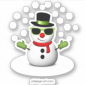Cool Snowman met Shades en Schattige Smirk Sticker (Voorkant)