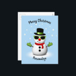 Cool Snowman Schattige Smirk Kerstmis personaliser Feestdagenkaart<br><div class="desc">Cool Snowman met Shades en Schattige Smirk wil je vrolijk kerstfeest toewensen. Winterillustratie van een coole sneeuwman met sneeuwvlokken,  groene zonnebrillen en handschoenen,  rode sjaal en zwarte bovenste hoed.  lichtblauwe kaart kleur en tekst.</div>
