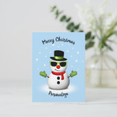 Cool Snowman Schattige Smirk Kerstmis personaliser Feestdagenkaart (Staand voorkant)