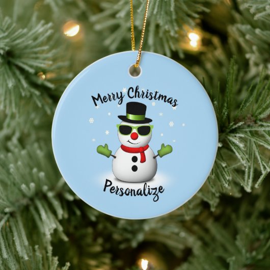 Cool Snowman Schattige Smirk Kerstmis personaliser Keramisch Ornament (Boom)