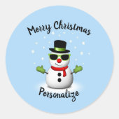 Cool Snowman Schattige Smirk Kerstmis personaliser Ronde Sticker (Voorkant)