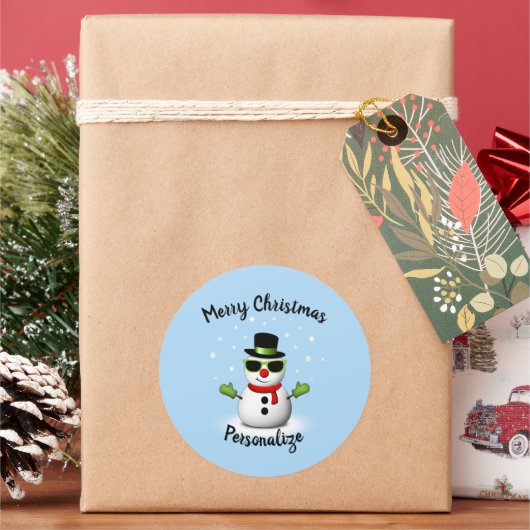 Cool Snowman Schattige Smirk Kerstmis personaliser Ronde Sticker (Feestdagen)