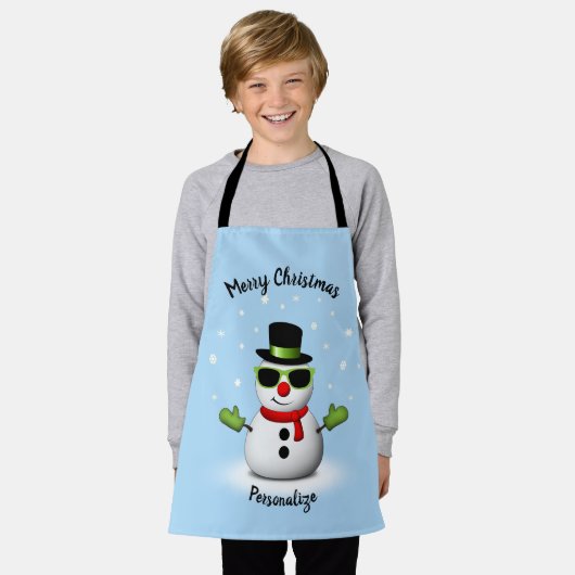 Cool Snowman Schattige Smirk Kerstmis personaliser Schort (Gedragen)