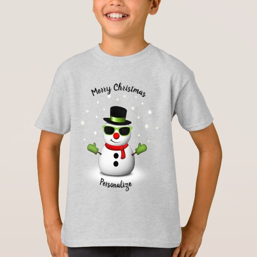 Cool Snowman Schattige Smirk Kerstmis personaliser T-shirt (Voorkant)