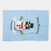 Cool Snowman Schattige Smirk Kerstmis personaliser Theedoek (Horizontaal)