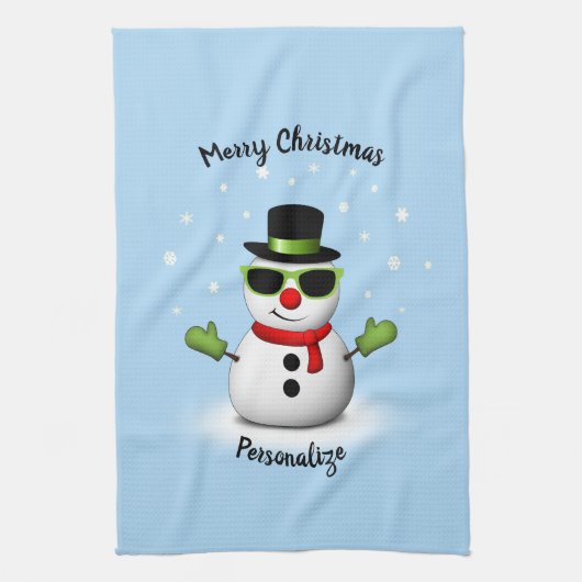 Cool Snowman Schattige Smirk Kerstmis personaliser Theedoek (Verticaal)