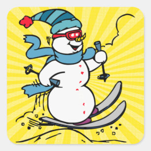 Cool Snowman Skiing   skiliefhebbers   wintersport Vierkante Sticker