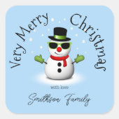 Cool Snowman Vrolijk Kerstfeest Winter Custom Fami Vierkante Sticker (Voorkant)
