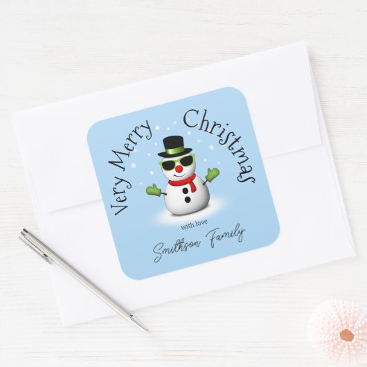 Cool Snowman Vrolijk Kerstfeest Winter Custom Fami Vierkante Sticker (Envelop)