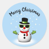 Cool Snowman w Shades en Schattige Kerst van Smirk Ronde Sticker (Voorkant)