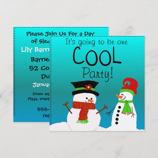Cool Snowmen Birthday Party Invitation Kaart (Voorkant / Achterkant)