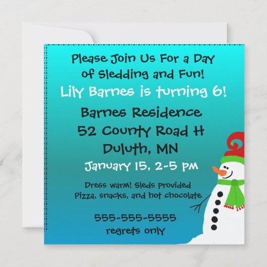 Cool Snowmen Birthday Party Invitation Kaart (Achterkant)