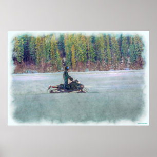 Cool Snowmobier op Ice Lake Winter Sports Theme Poster