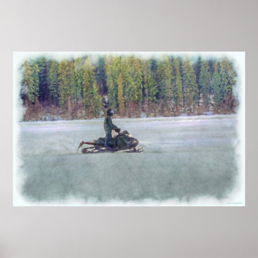 Cool Snowmobier op Ice Lake Winter Sports Theme Poster (Voorkant)
