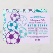COOL SOCCER Aqua Paarse Bat Mitswa Uitnodiging (Voorkant / Achterkant)