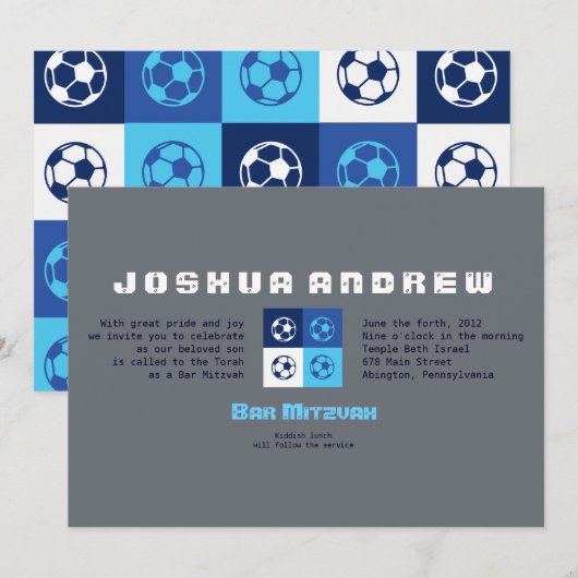 COOL SOCCER Bar Bat Mitzvah Uitnodiging (Voorkant / Achterkant)