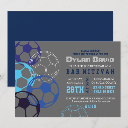 COOL SOCCER Bar Mitzvah Uitnodiging (Voorkant / Achterkant)