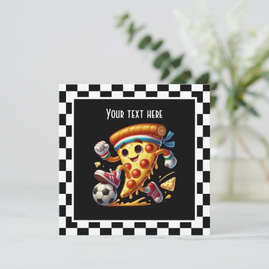Cool Soccer Pizza Party Kaart (Staand voorkant)