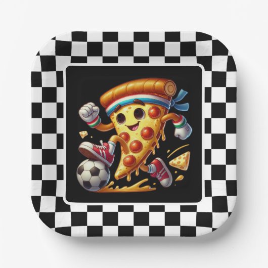 Cool Soccer Pizza Party Papieren Bordje (Voorkant)