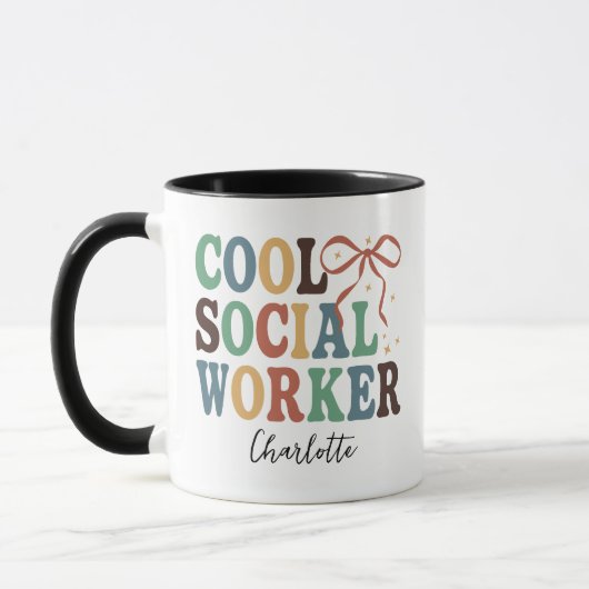 Cool Social Worker Retro Coquette Aangepaste Mok (Links)