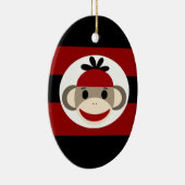 Cool Sock Monkey Beanie Pet Red Black Stripes Keramisch Ornament (Rechts)