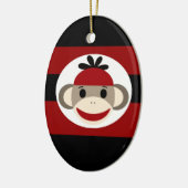 Cool Sock Monkey Beanie Pet Red Black Stripes Keramisch Ornament (Links)