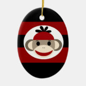Cool Sock Monkey Beanie Pet Red Black Stripes Keramisch Ornament (Voorkant)